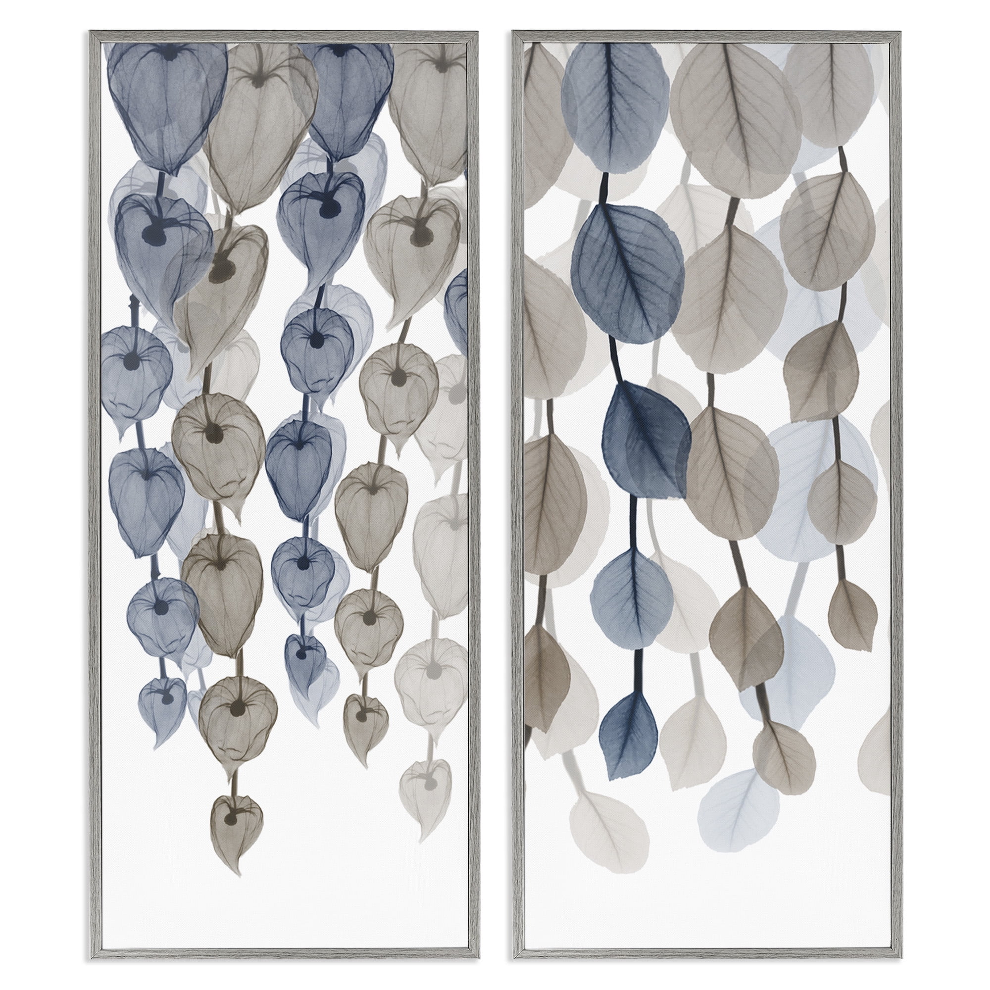 Stupell Industries Neutral Opaque Cascading Leaves Abstract Painting Gray Framed Art Print Wall Art, 10 x 24, Set of 2