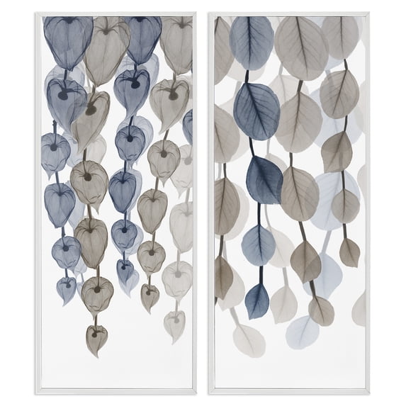 Stupell Industries Neutral Opaque Cascading Leaves Abstract Painting White Framed Art Print Wall Art, 10 x 24, Set of 2