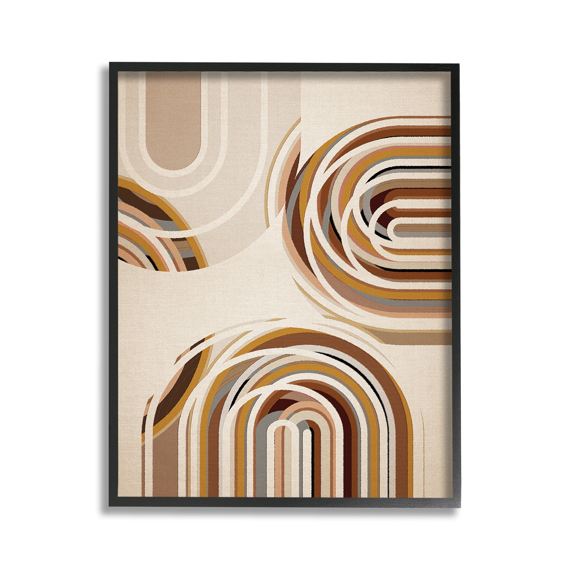 Stupell Industries Neutral Overlapping Arches Abstract Painting Black Framed Art Print Wall Art, 11 x 14