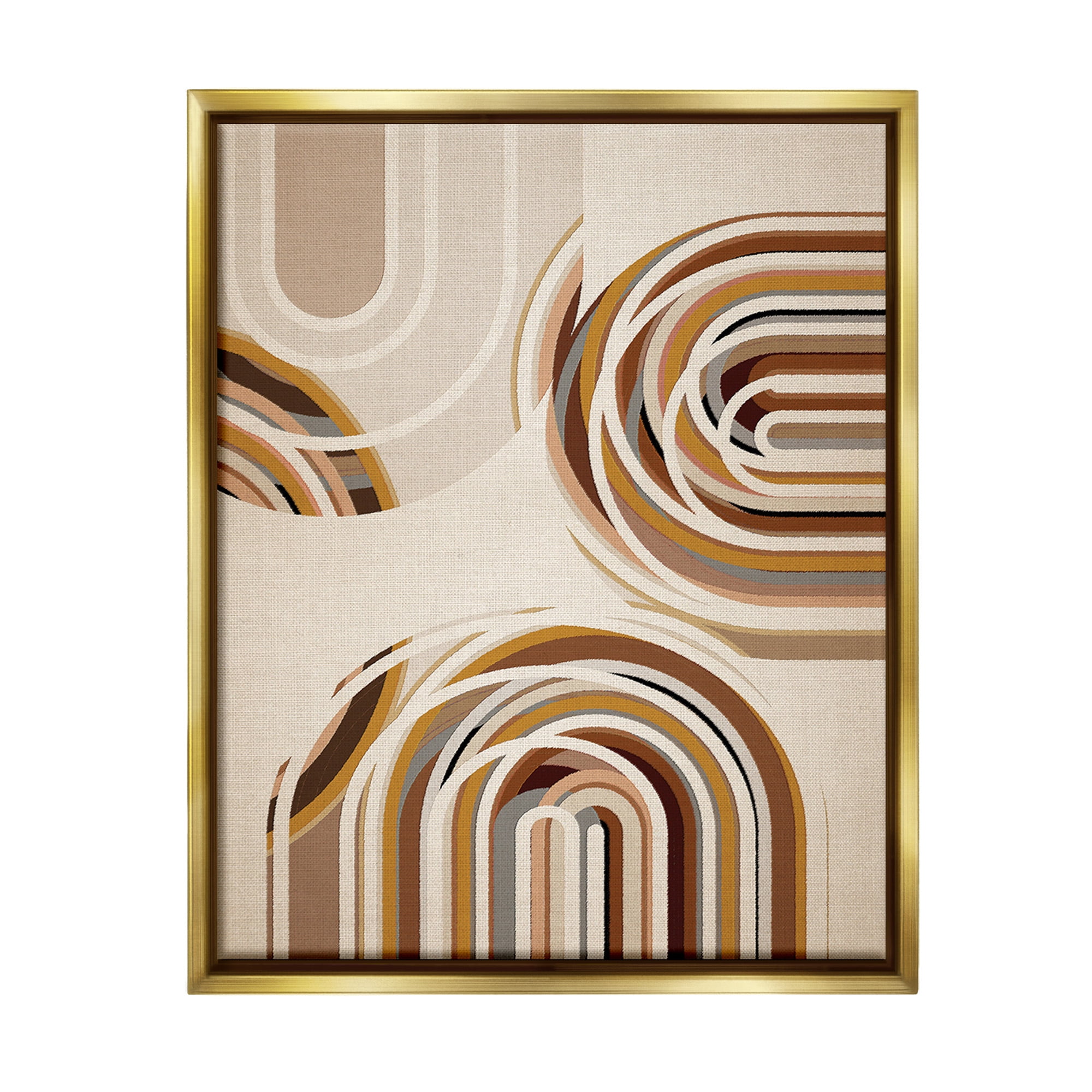 Stupell Industries Neutral Overlapping Arches Abstract Painting Gold Floater Framed Canvas Art Print Wall Art, 17 x 21