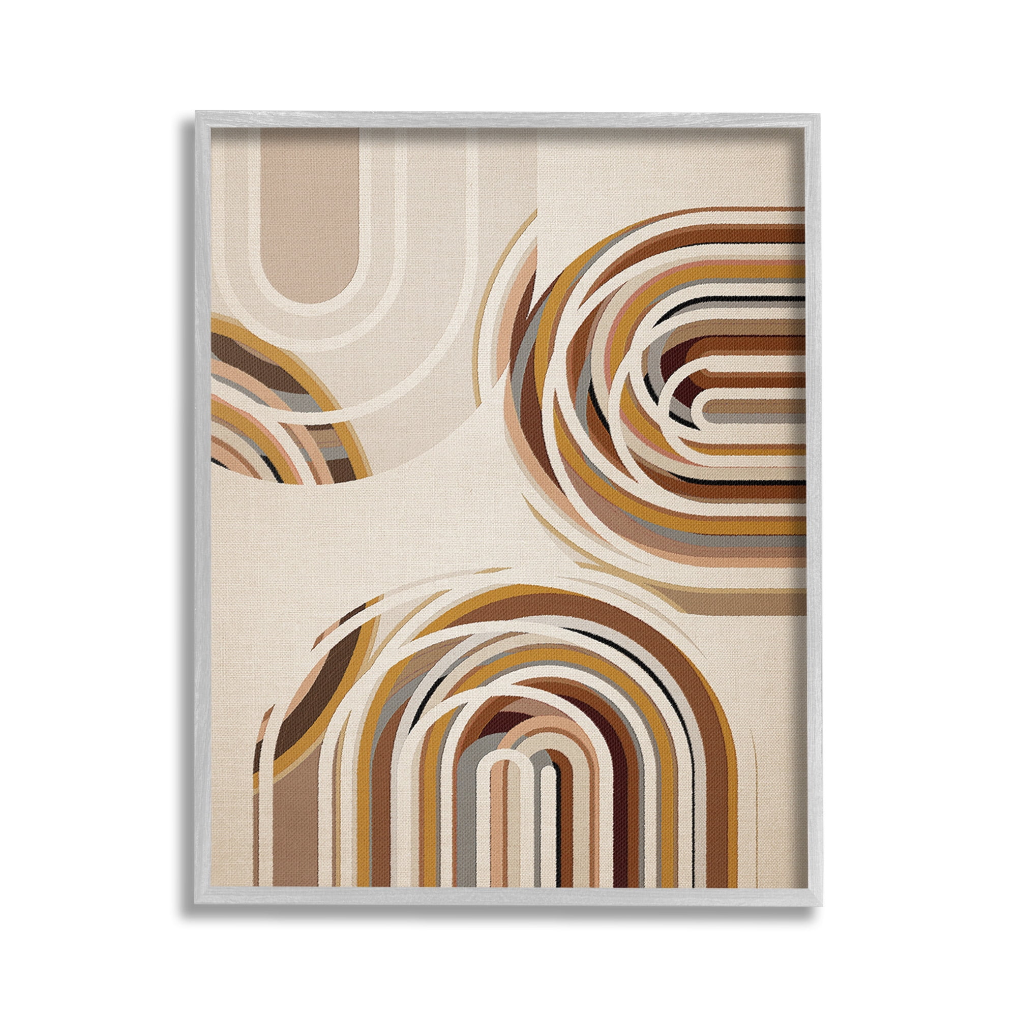 Stupell Industries Neutral Overlapping Arches Abstract Painting Gray Framed Art Print Wall Art, 16 x 20