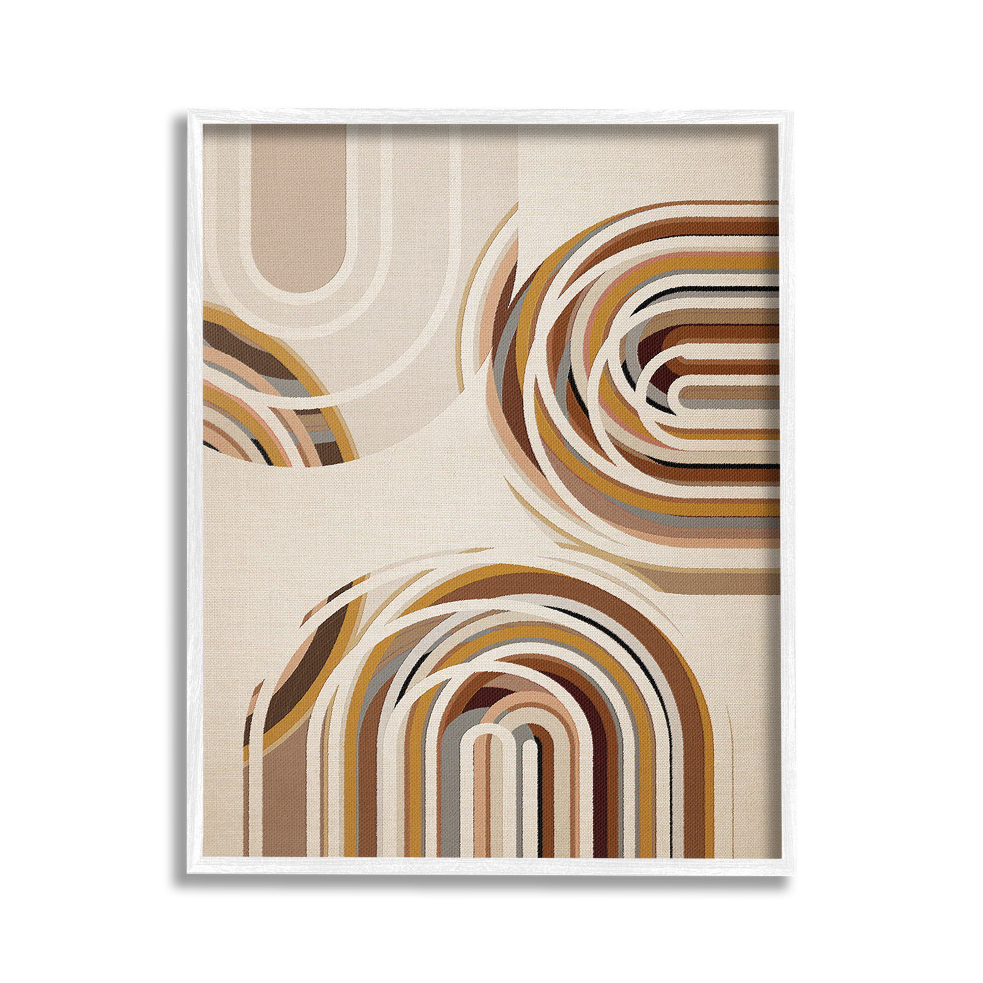 Stupell Industries Neutral Overlapping Arches Abstract Painting White Framed Art Print Wall Art, 16 x 20