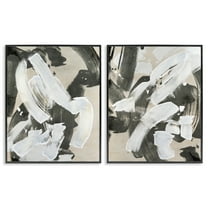 Stupell Industries Neutral Paint Streaks Abstract Painting Black Framed Art Print Wall Art, 11 x 14, Set of 2