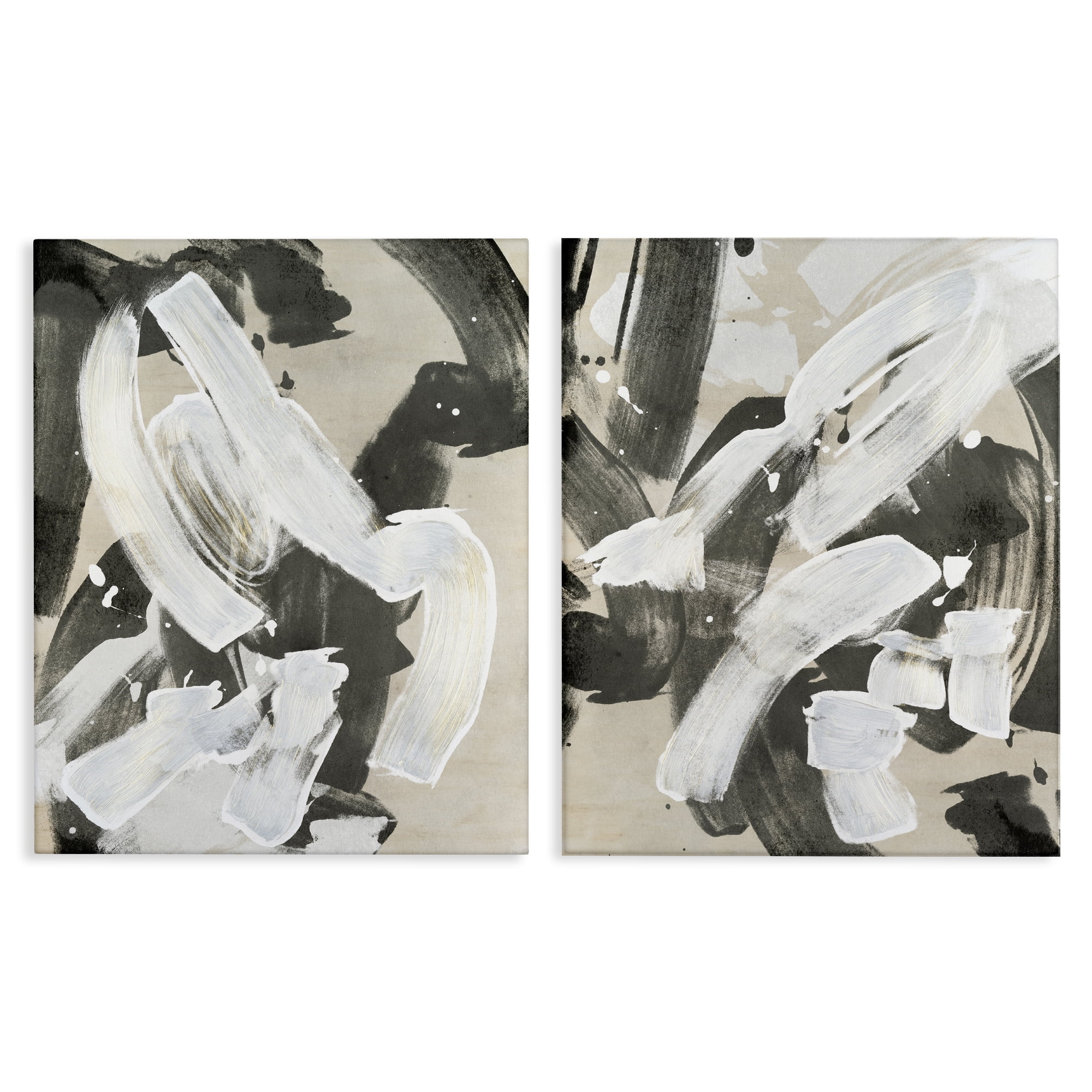 Stupell Industries Neutral Paint Streaks Abstract Painting Wrapped Canvas Art Print Wall Art, 16 x 20, Set of 2