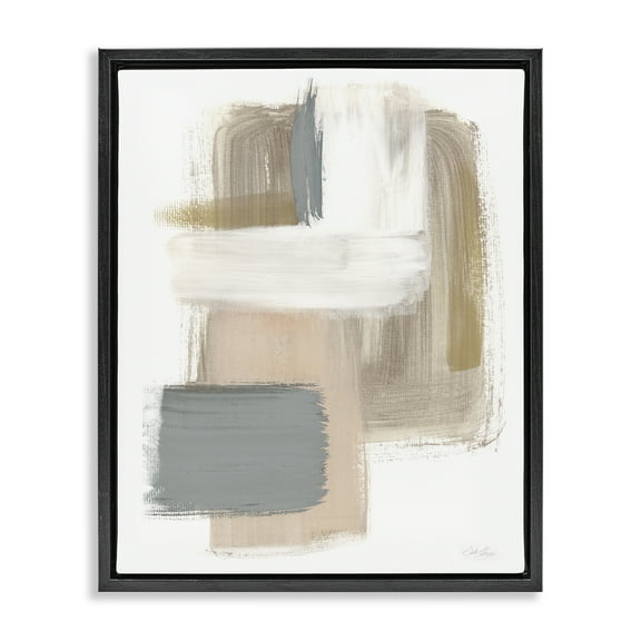 Stupell Industries Neutral Paint Strokes Abstract Painting Black Floater Framed Canvas Art Print Wall Art, 17 x 21