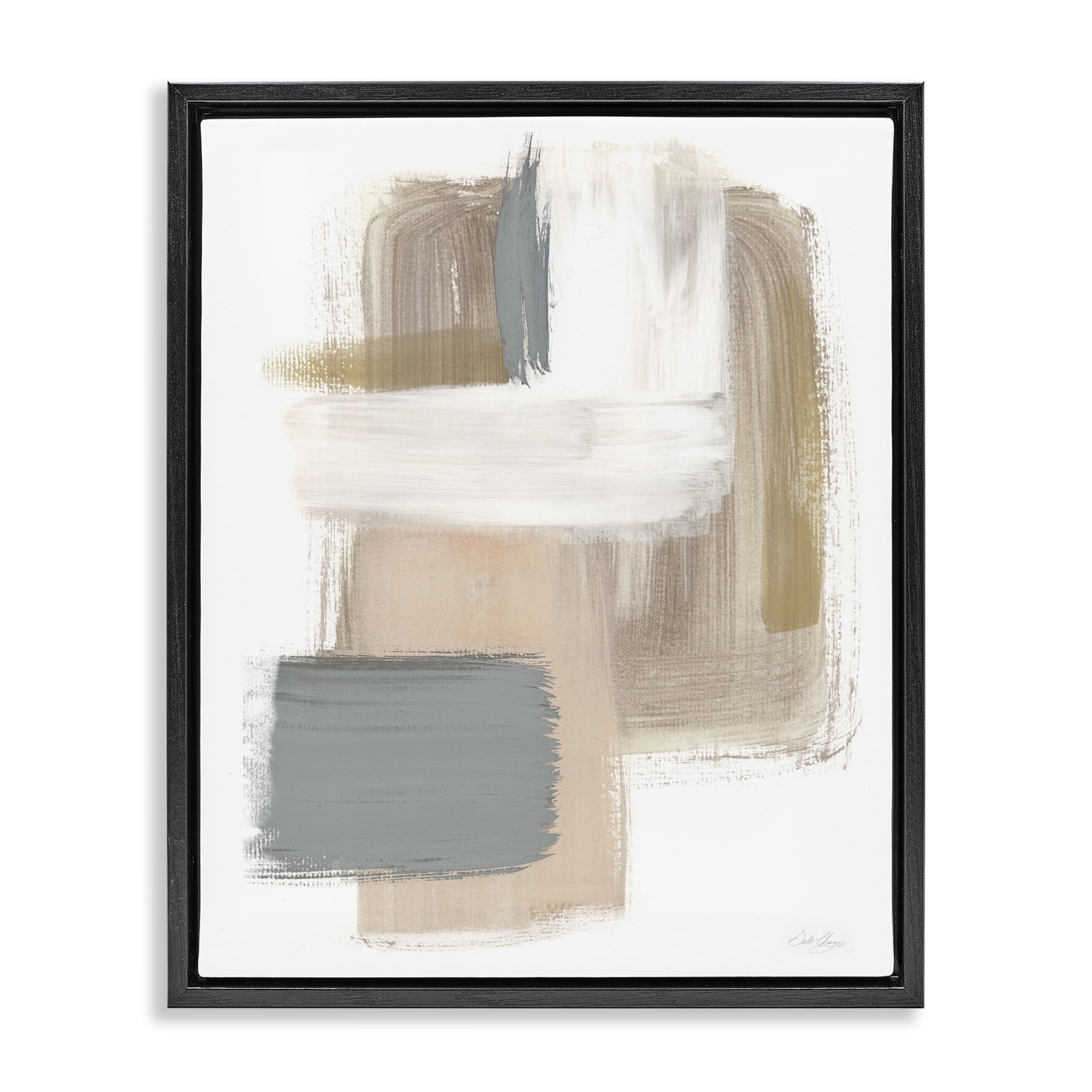 Stupell Industries Neutral Paint Strokes Abstract Painting Black Floater Framed Canvas Art Print Wall Art, 25 x 31