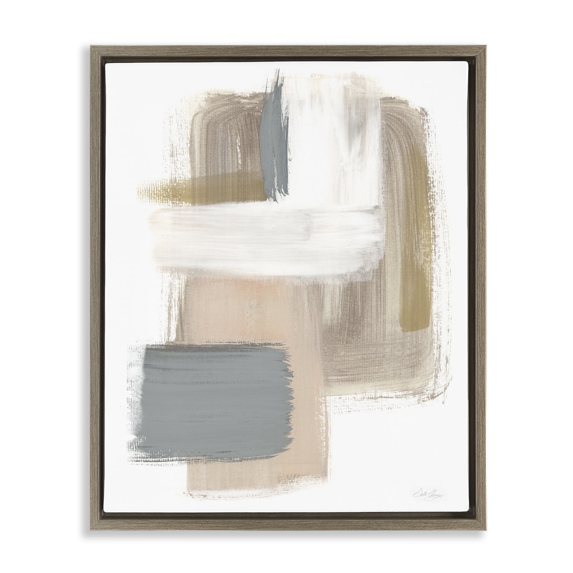 Stupell Industries Neutral Paint Strokes Abstract Painting Brown Floater Framed Canvas Art Print Wall Art, 25 x 31