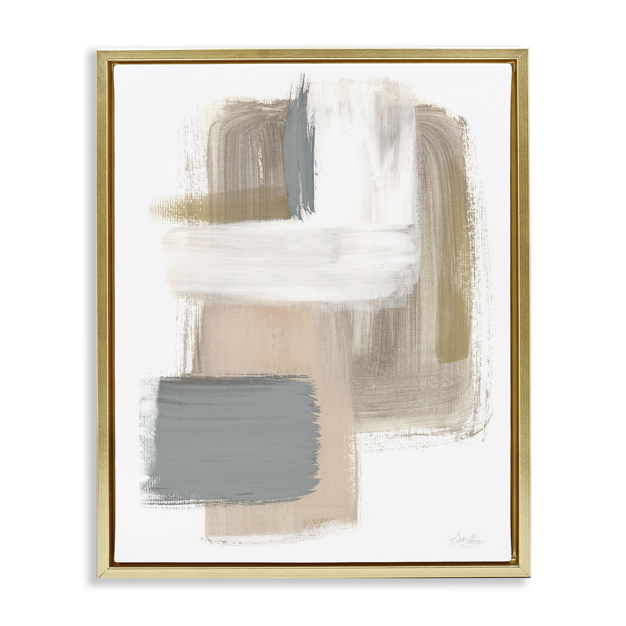 Stupell Industries Neutral Paint Strokes Abstract Painting Gold Floater Framed Canvas Art Print Wall Art, 17 x 21