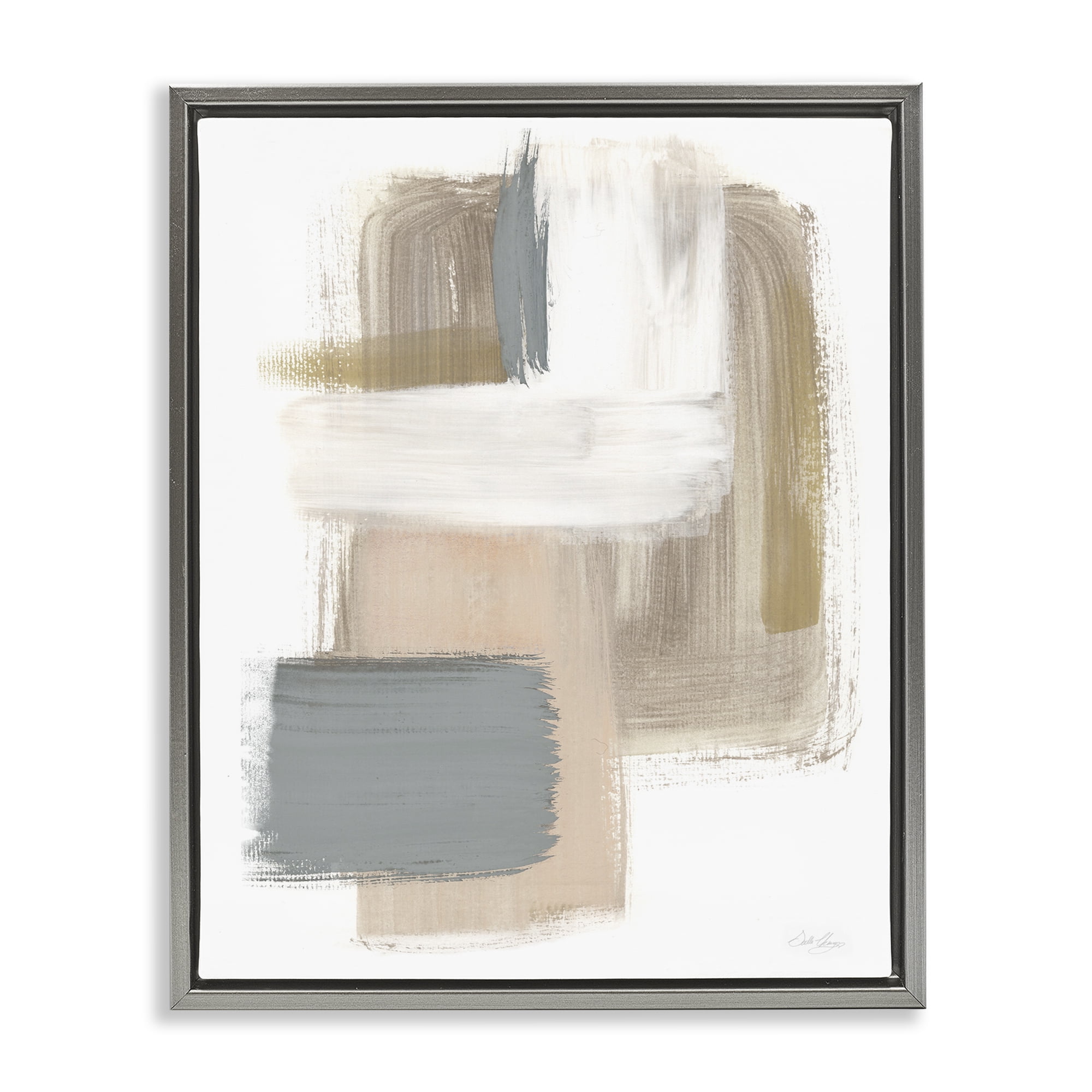 Stupell Industries Neutral Paint Strokes Abstract Painting Gray Floater Framed Canvas Art Print Wall Art, 25 x 31