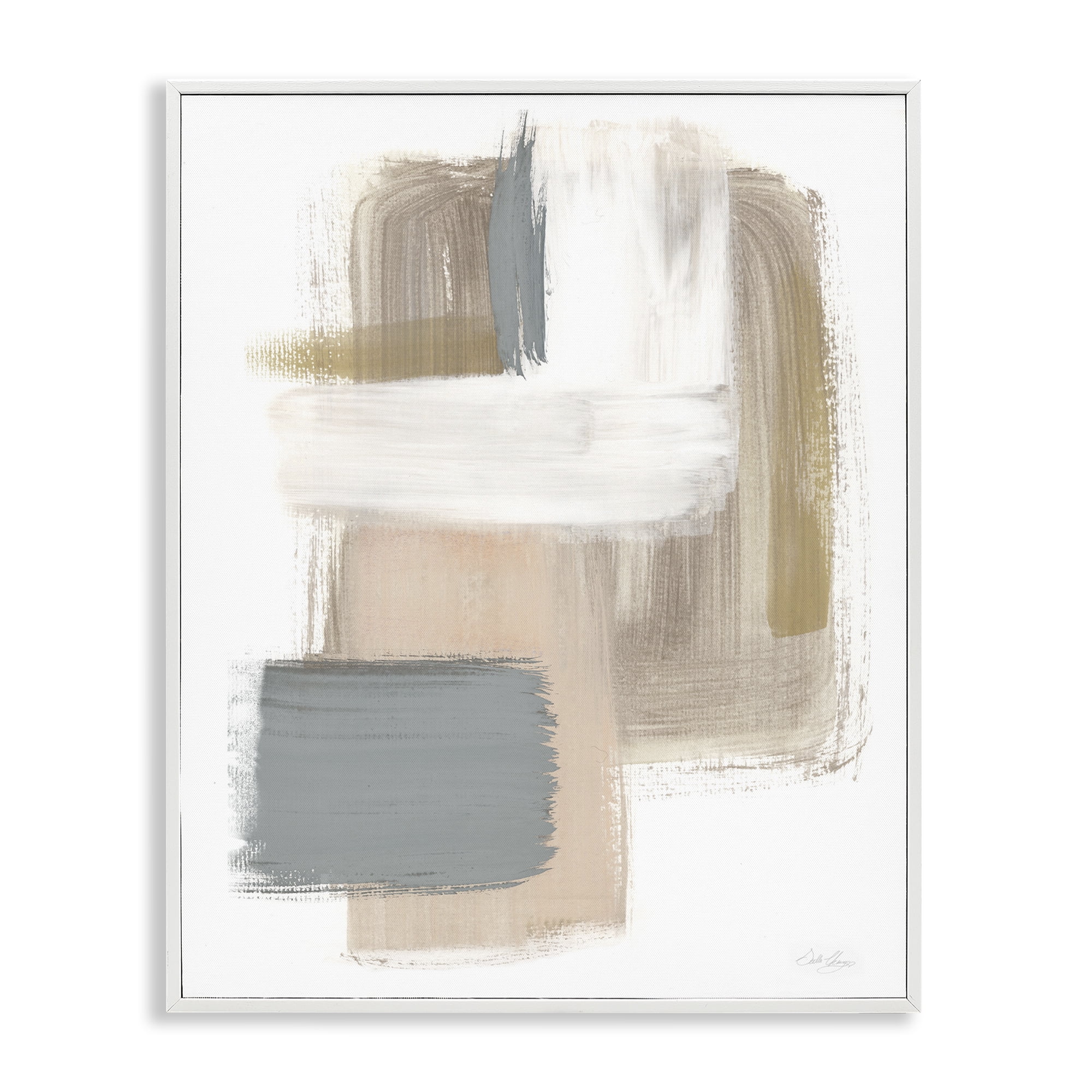 Stupell Industries Neutral Paint Strokes Abstract Painting White Framed Art Print Wall Art, 16 x 20