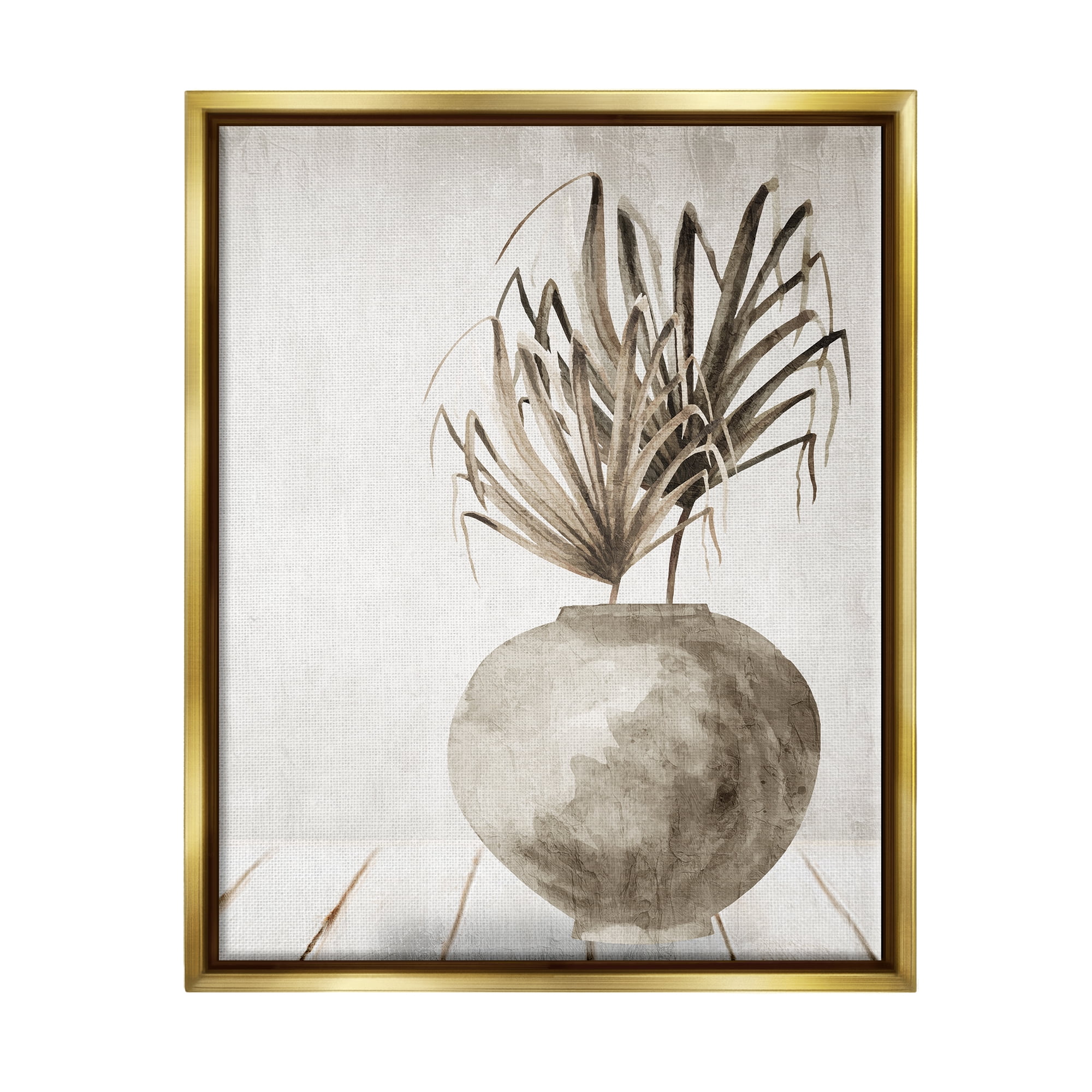 Stupell Industries Neutral Palms Still Life Botanical & Floral Painting Gold Floater Framed Canvas Art Print Wall Art, 25 x 31