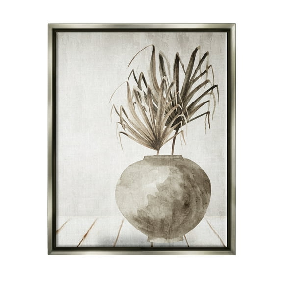 Stupell Industries Neutral Palms Still Life Botanical & Floral Painting Gray Floater Framed Canvas Art Print Wall Art, 25 x 31