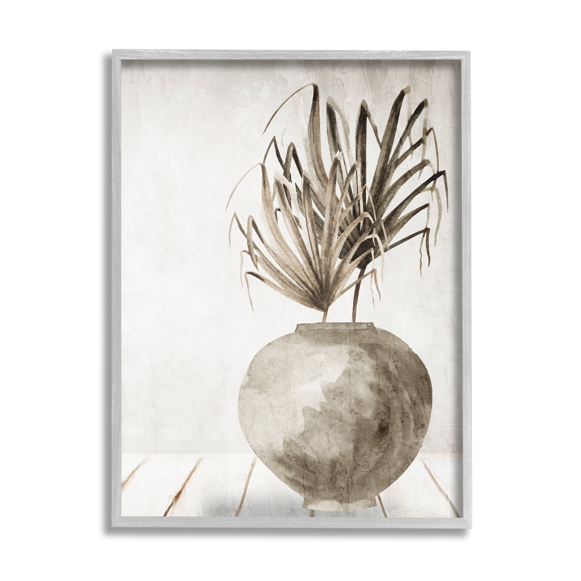 Stupell Industries Neutral Palms Still Life Botanical & Floral Painting Gray Framed Art Print Wall Art, 16 x 20