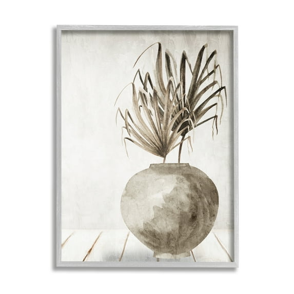 Stupell Industries Neutral Palms Still Life Botanical & Floral Painting Gray Framed Art Print Wall Art, 24 x 30