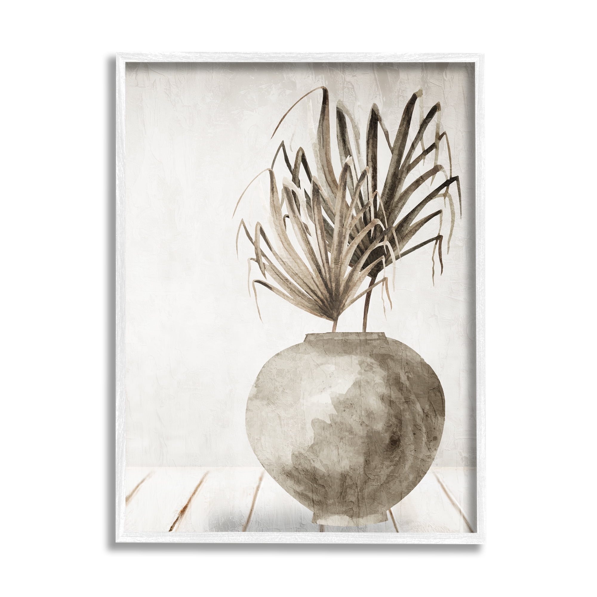 Stupell Industries Neutral Palms Still Life Botanical & Floral Painting White Framed Art Print Wall Art, 16 x 20