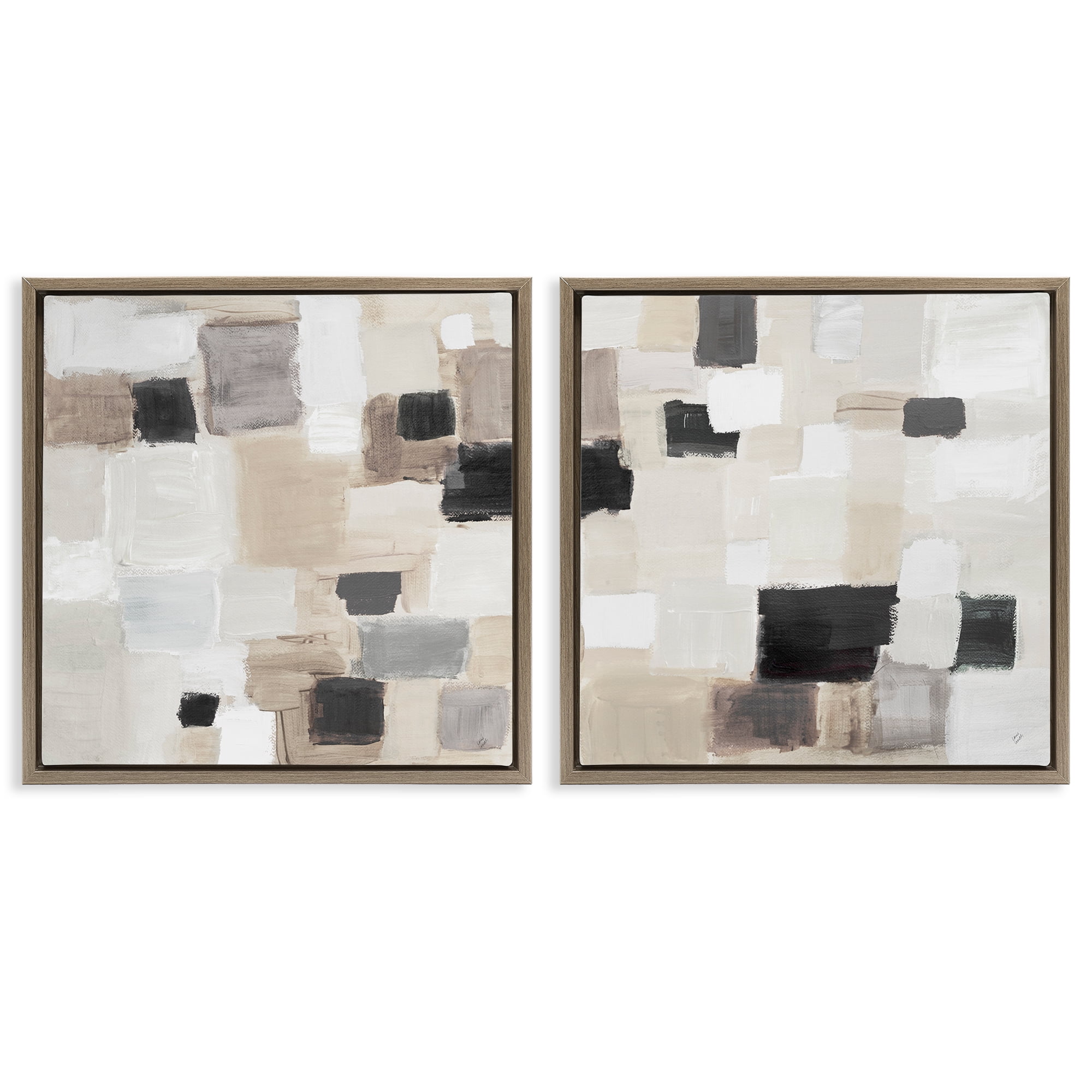 Stupell Industries Neutral Patchwork Squares Abstract Painting Brown Floater Framed Canvas Art Print Wall Art, 18 x 18, Set of 2