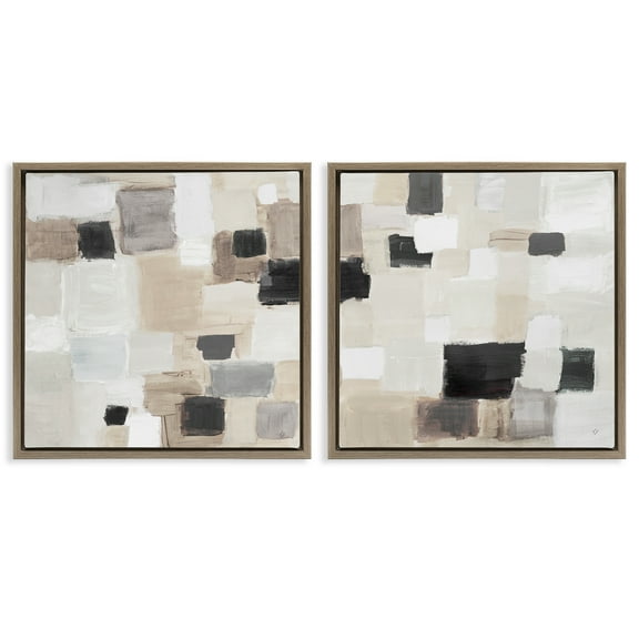 Stupell Industries Neutral Patchwork Squares Abstract Painting Brown Floater Framed Canvas Art Print Wall Art, 18 x 18, Set of 2