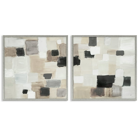 Stupell Industries Neutral Patchwork Squares Abstract Painting Gray Framed Art Print Wall Art, 12 x 12, Set of 2