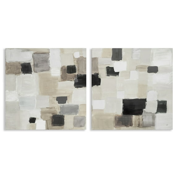 Stupell Industries Neutral Patchwork Squares Abstract Painting Wrapped Canvas Art Print Wall Art, 17 x 17, Set of 2
