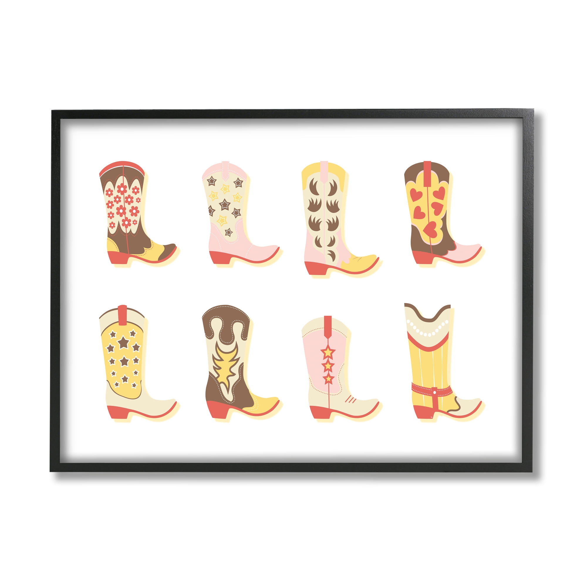 Stupell Industries Neutral Patterned Cowboy Boots Beauty & Fashion Painting Black Framed Art Print Wall Art, 30 x 24