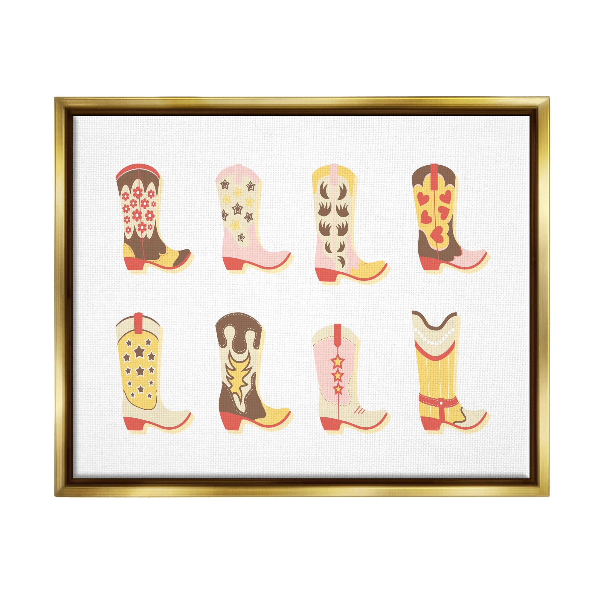 Stupell Industries Neutral Patterned Cowboy Boots Beauty & Fashion Painting Gold Floater Framed Canvas Art Print Wall Art, 21 x 17
