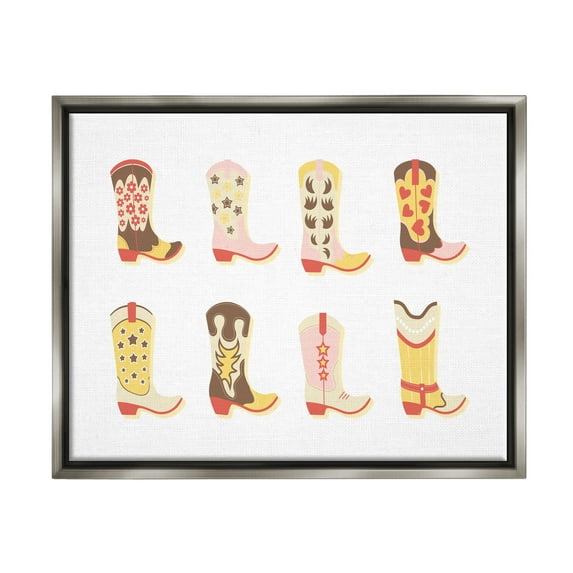 Stupell Industries Neutral Patterned Cowboy Boots Beauty & Fashion Painting Gray Floater Framed Canvas Art Print Wall Art, 31 x 25