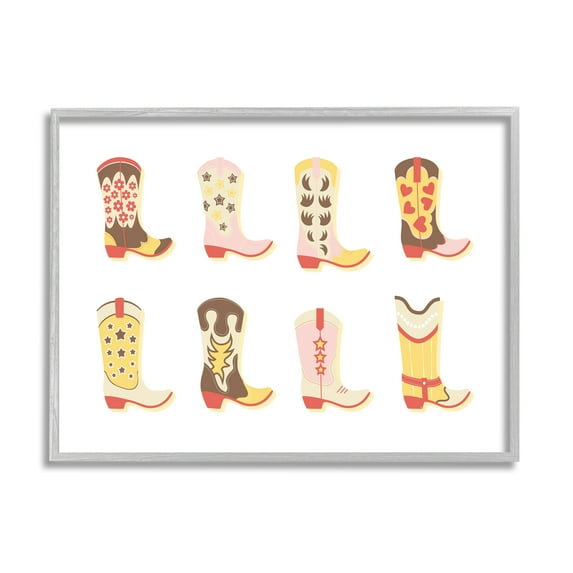 Stupell Industries Neutral Patterned Cowboy Boots Beauty & Fashion Painting Gray Framed Art Print Wall Art, 30 x 24