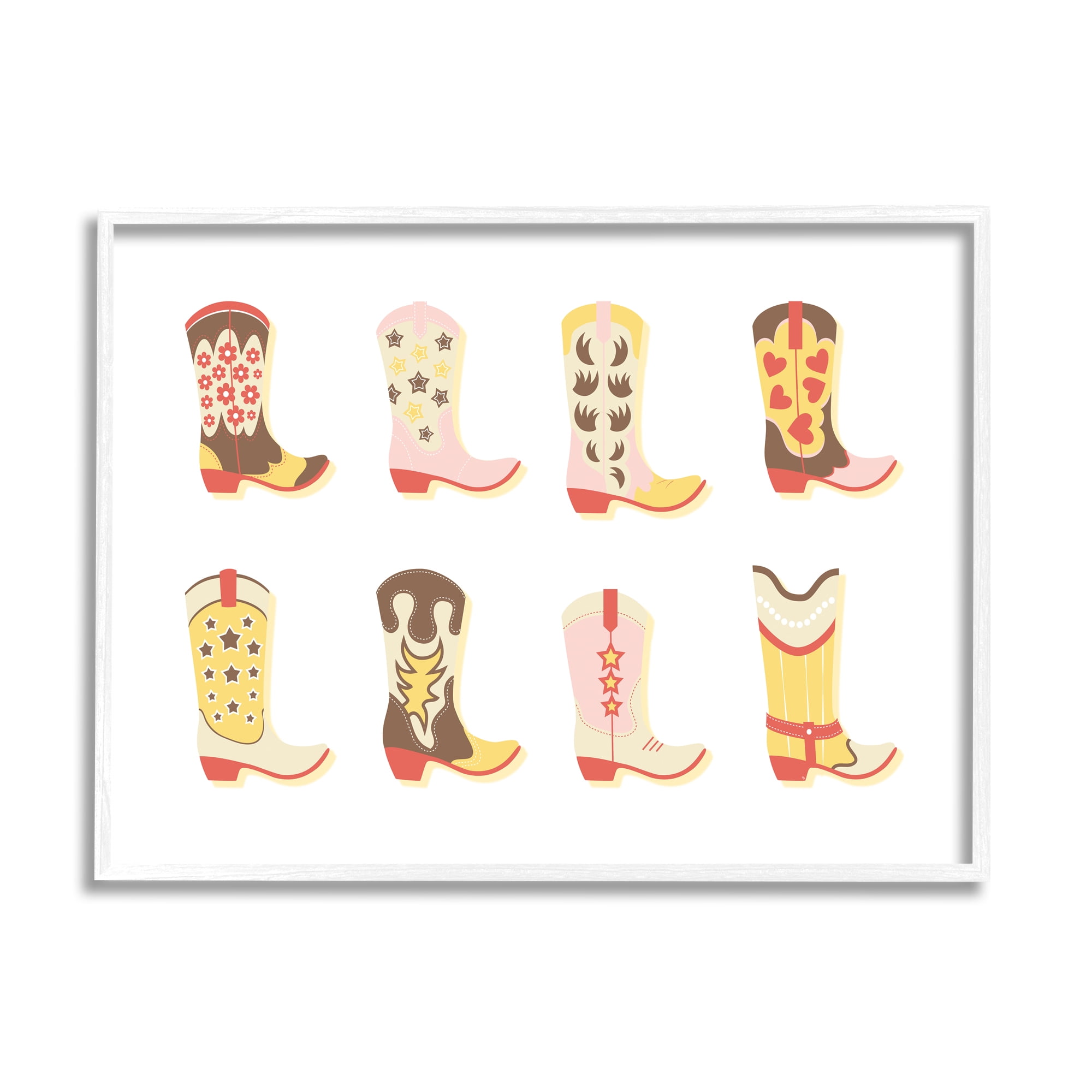 Stupell Industries Neutral Patterned Cowboy Boots Beauty & Fashion Painting White Framed Art Print Wall Art, 30 x 24