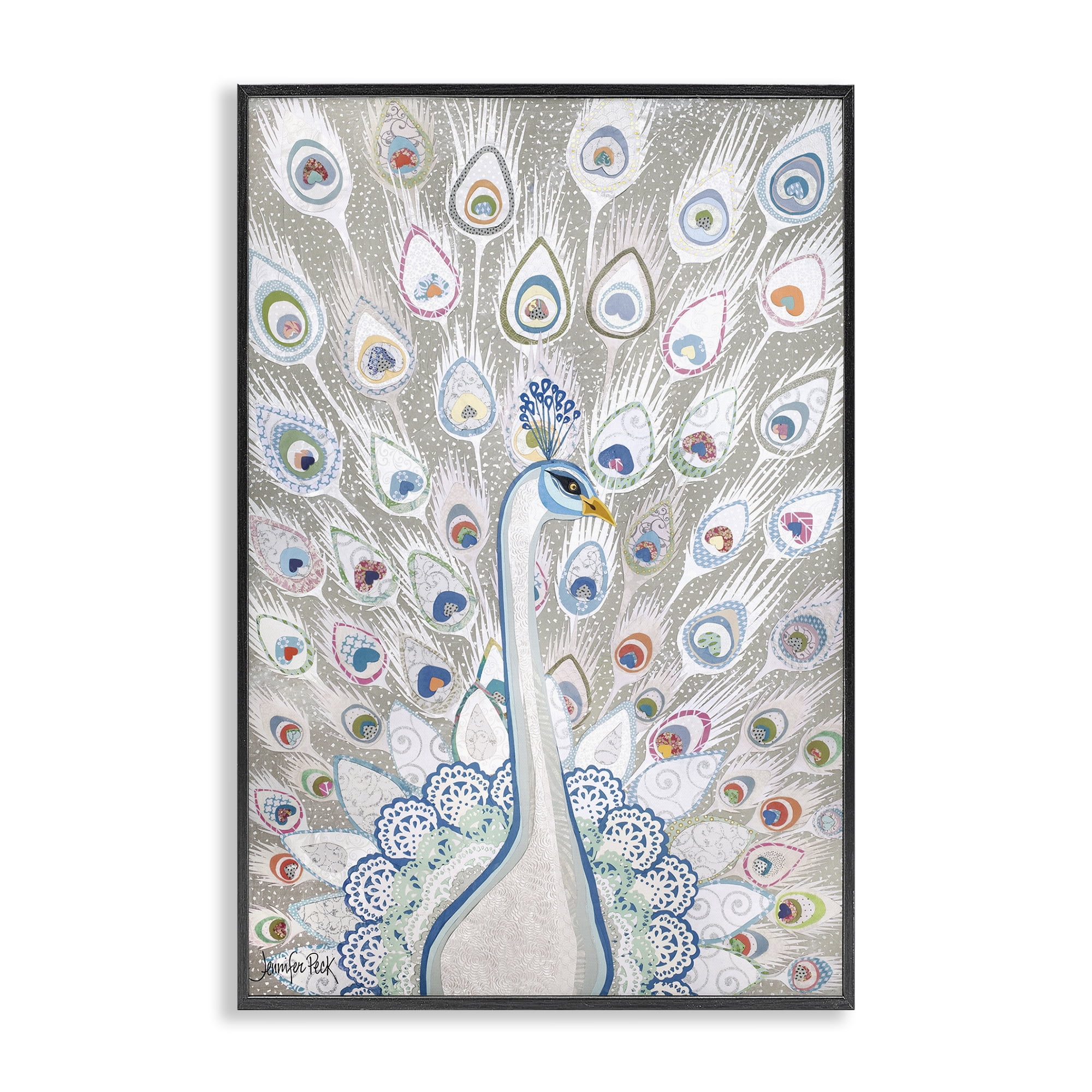 Stupell Industries Neutral Peacock Tail Pattern Animals & Insects Painting Black Framed Art Print Wall Art, 16 x 24