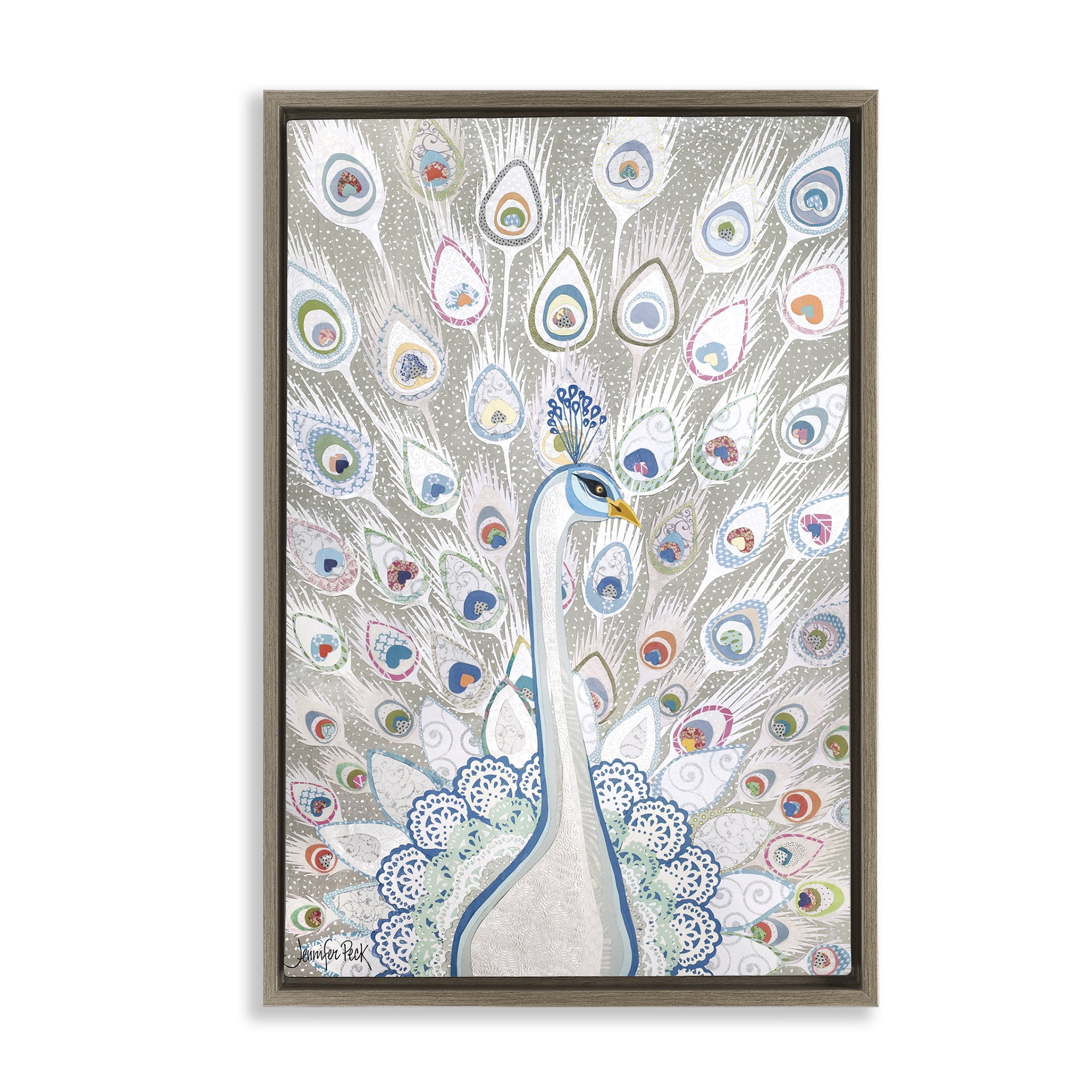 Stupell Industries Neutral Peacock Tail Pattern Animals & Insects Painting Brown Floater Framed Canvas Art Print Wall Art, 17 x 25