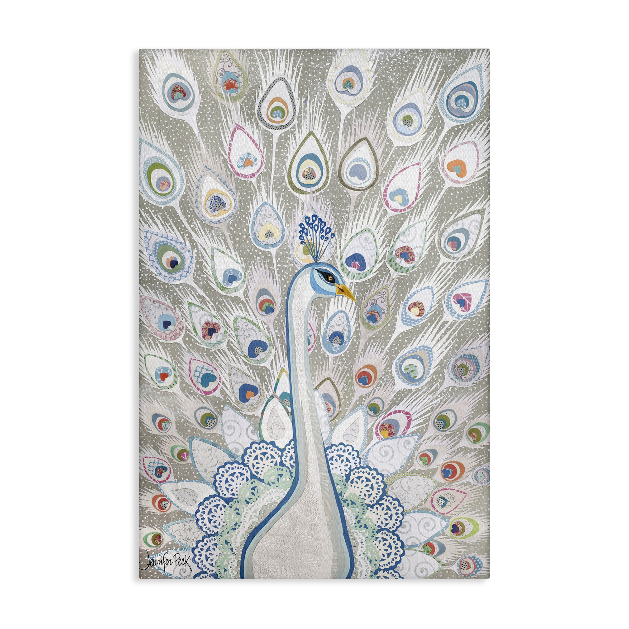Stupell Industries Neutral Peacock Tail Pattern Animals & Insects Painting Gallery Wrapped Canvas Art Print Wall Art, 16 x 24