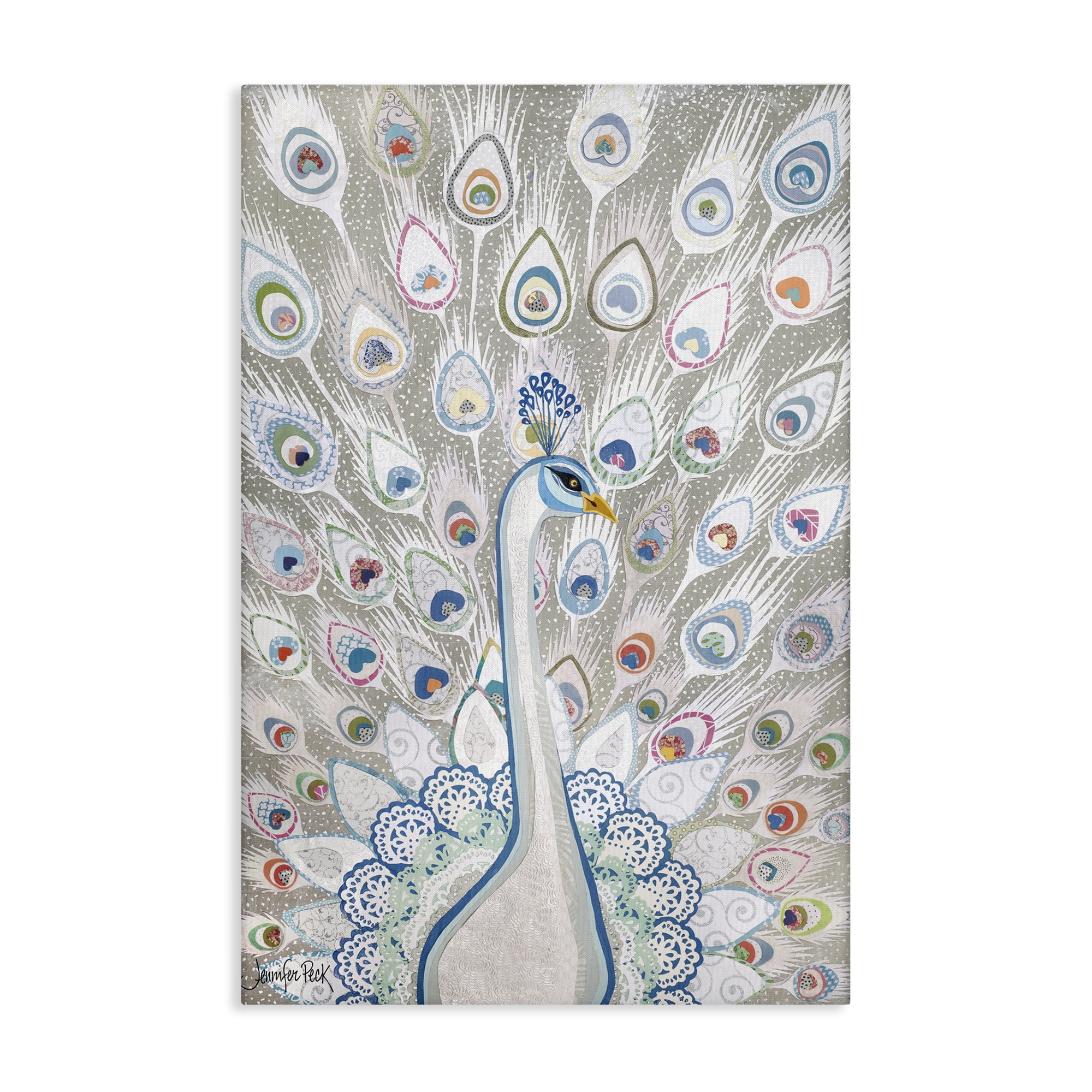 Stupell Industries Neutral Peacock Tail Pattern Animals & Insects Painting Gallery Wrapped Canvas Art Print Wall Art, 24 x 36