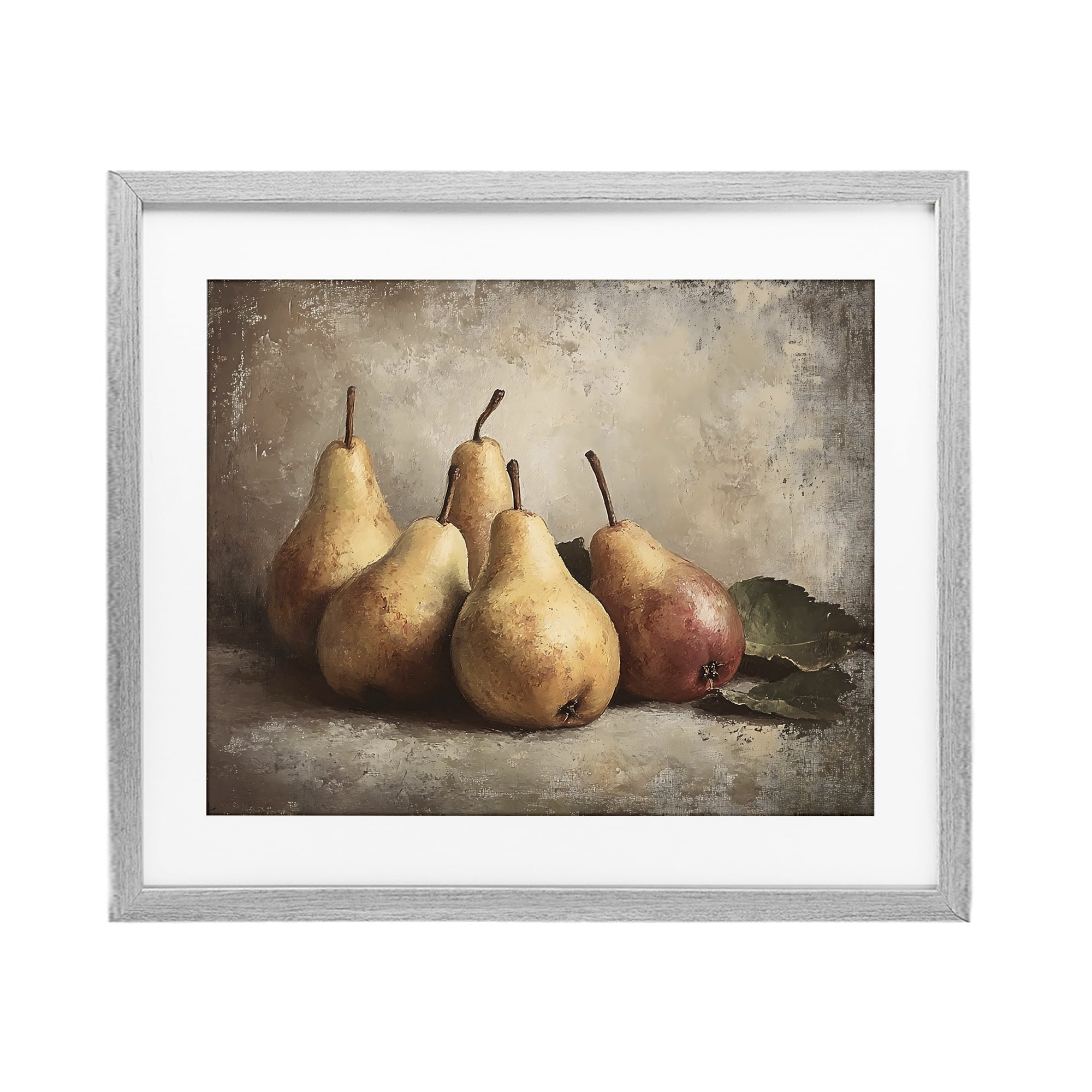 Stupell Industries Neutral Pear Still Life Gray Framed Print Under Glass, design by Franklyn Gregory