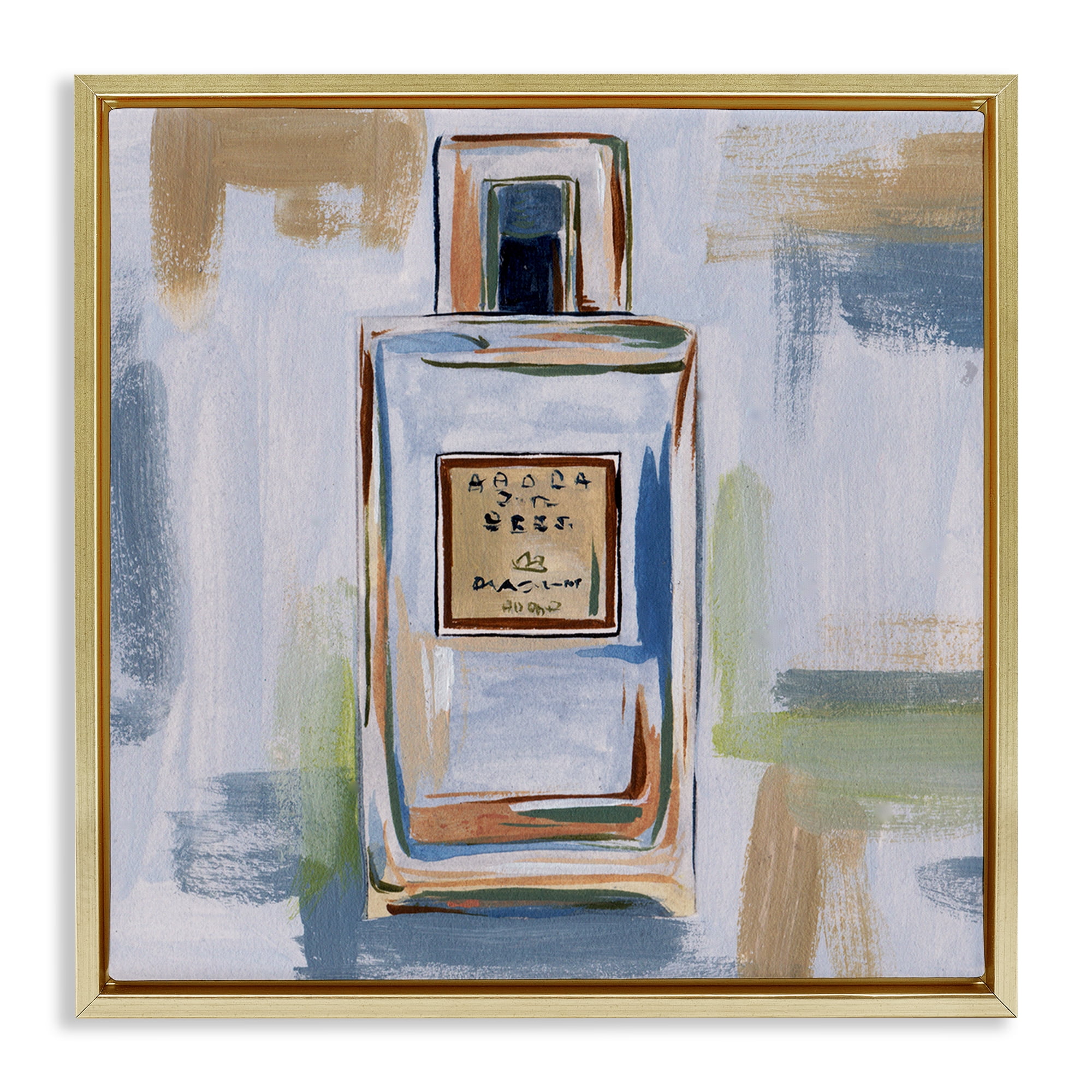 Stupell Industries Neutral Perfume Bottle Fashion Painting Gold Floater Framed Canvas Art Print Wall Art, 18 x 18