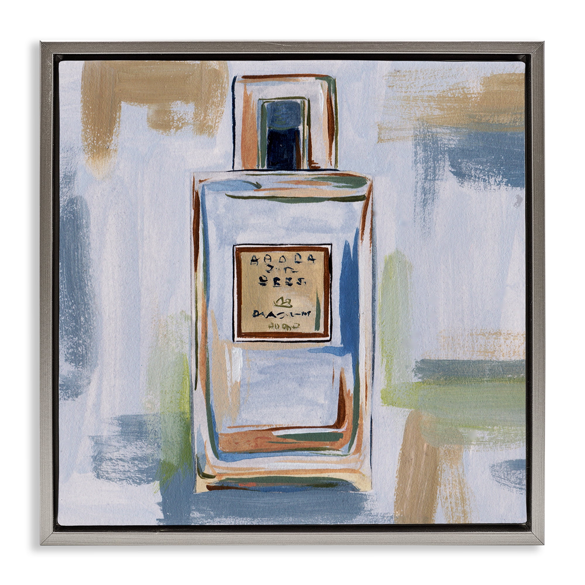 Stupell Industries Neutral Perfume Bottle Fashion Painting Gray Floater Framed Canvas Art Print Wall Art, 25 x 25