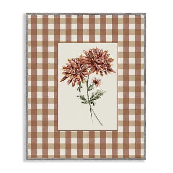 Stupell Industries Neutral Plaid Mums Gray Framed Giclee Art, design by Lisa Wehmeyer