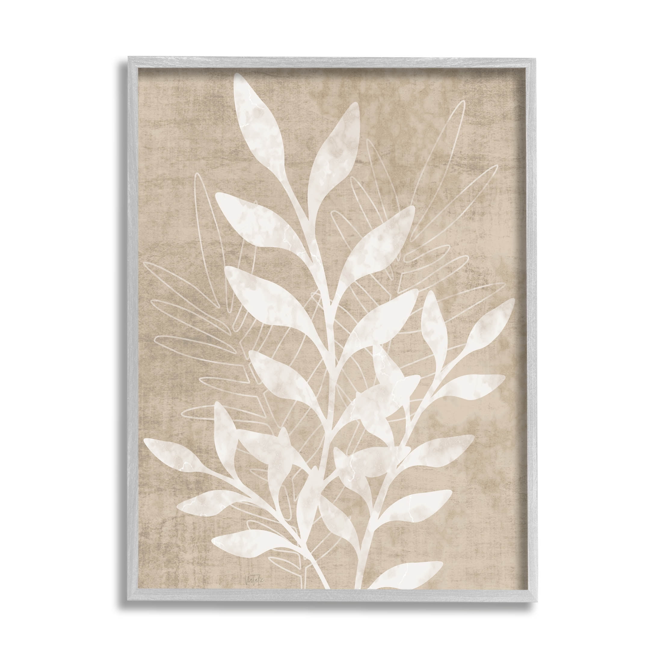 Stupell Industries Neutral Plant Leaf Collage Graphic Art Gray Framed Art Print Wall Art, Design by Natalie Carpentieri