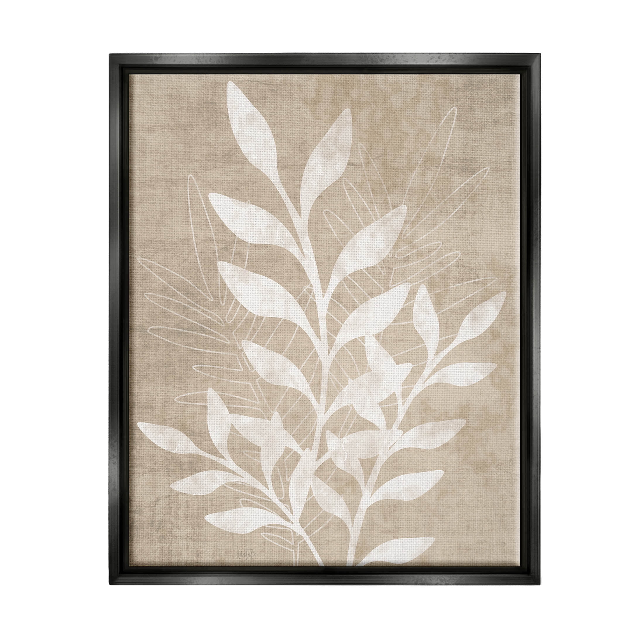 Stupell Industries Neutral Plant Leaf Collage Graphic Art Jet Black Floating Framed Canvas Print Wall Art, Design by Natalie Carpentieri
