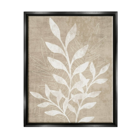 Stupell Industries Neutral Plant Leaf Collage Graphic Art Jet Black Floating Framed Canvas Print Wall Art, Design by Natalie Carpentieri