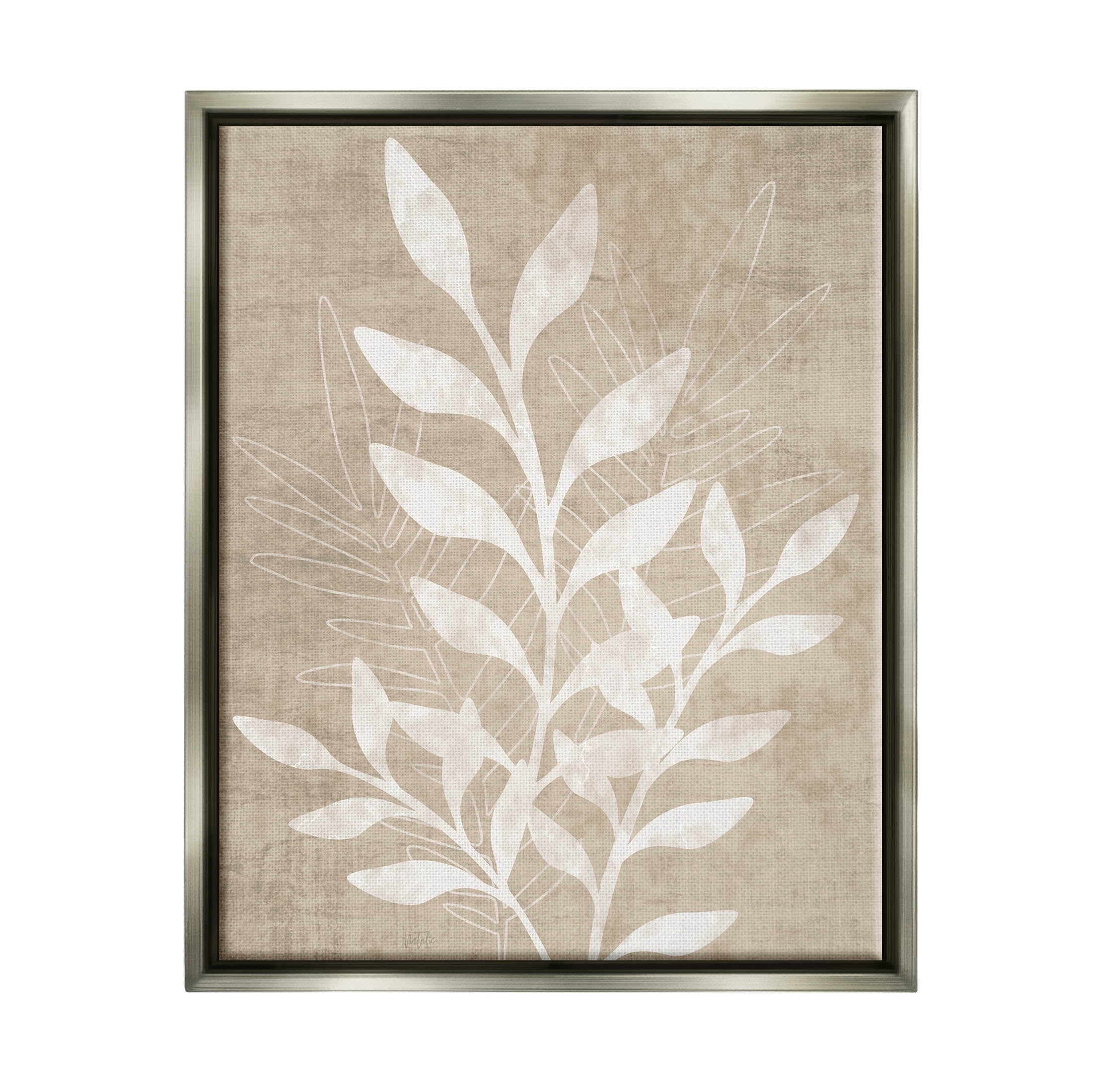 Stupell Industries Neutral Plant Leaf Collage Graphic Art Luster Gray Floating Framed Canvas Print Wall Art, Design by Natalie Carpentieri