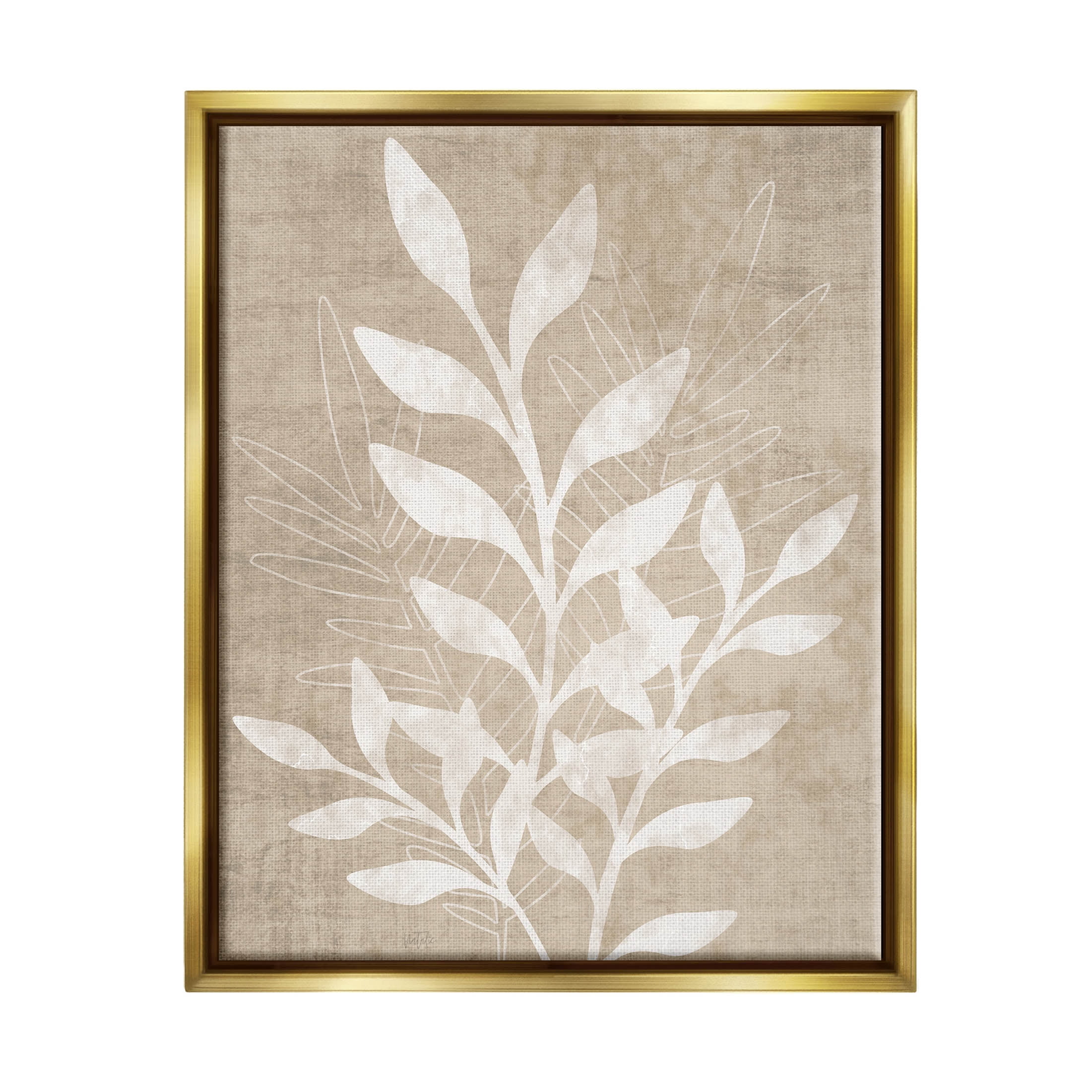 Stupell Industries Neutral Plant Leaf Collage Graphic Art Metallic Gold Floating Framed Canvas Print Wall Art, Design by Natalie Carpentieri