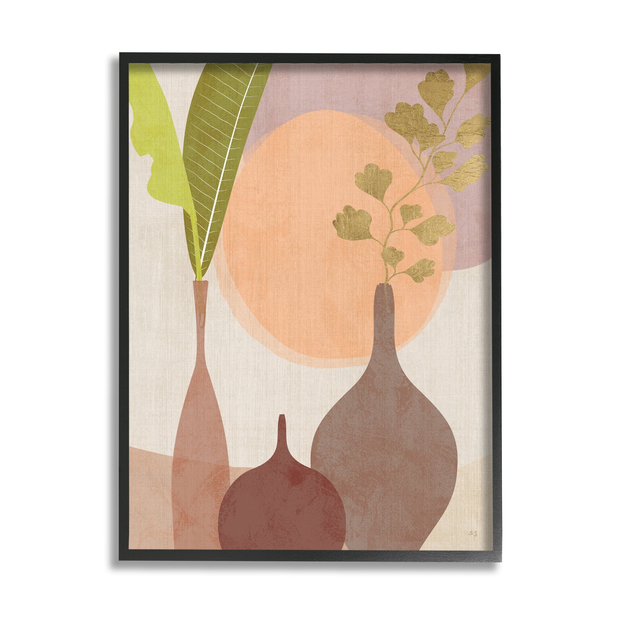 Stupell Industries Neutral Plants in Vases Botanical & Floral Painting Black Framed Art Print Wall Art, 24 x 30