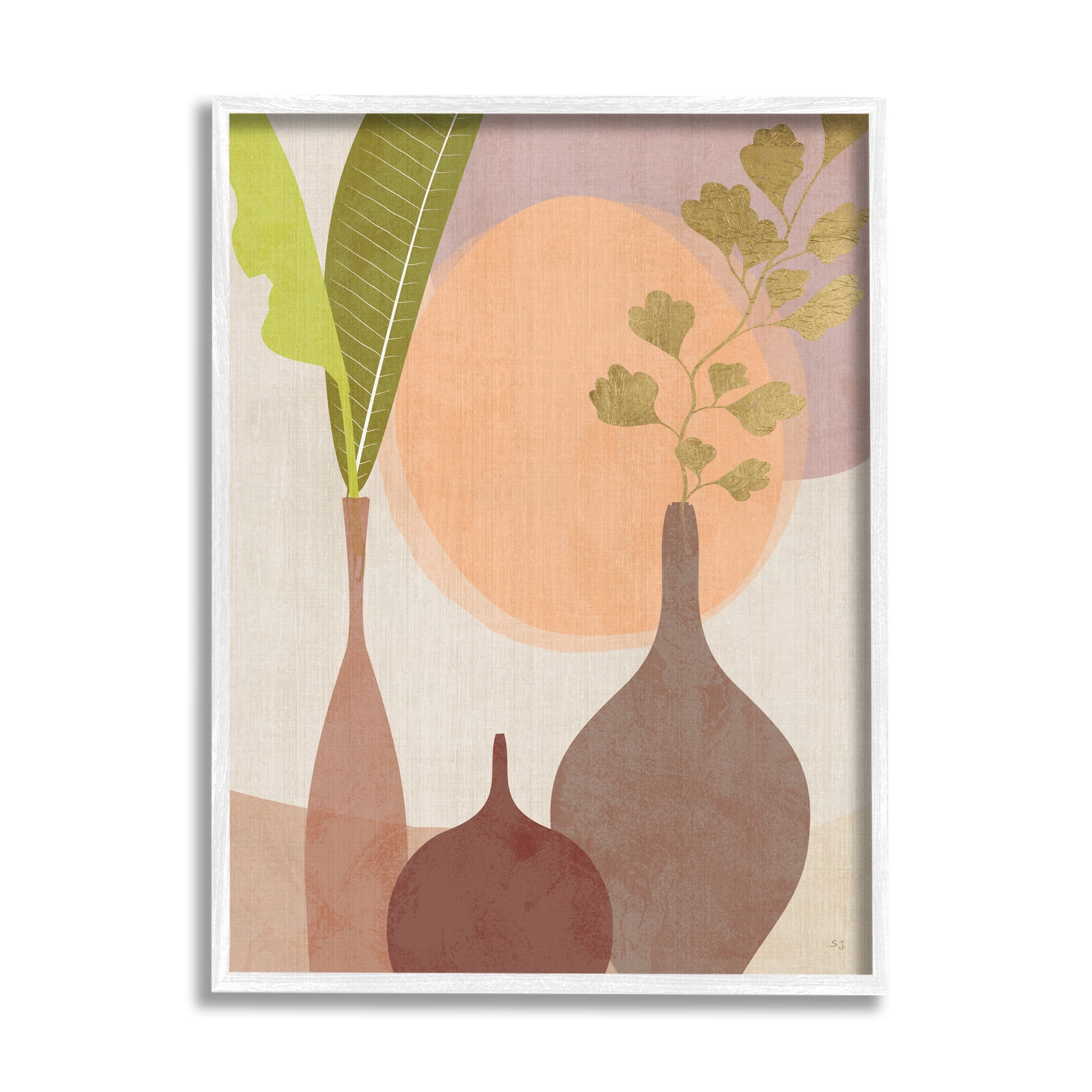 Stupell Industries Neutral Plants in Vases Botanical & Floral Painting White Framed Art Print Wall Art, 16 x 20