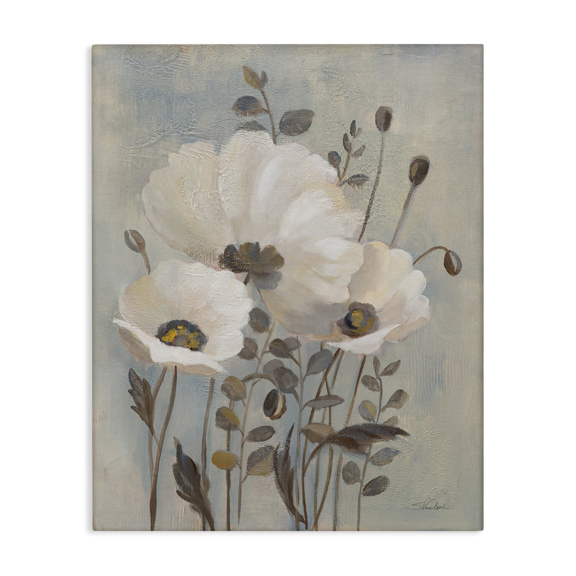 Stupell Industries Neutral Poppies Cluster Plants & Flowers Painting Wrapped Canvas Art Print Wall Art, 30 x 40