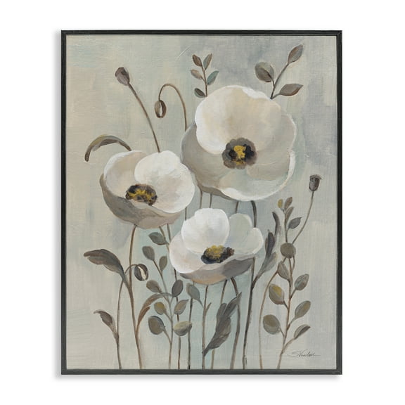 Stupell Industries Neutral Poppies Trio Plants & Flowers Painting Black Framed Art Print Wall Art, 11 x 14