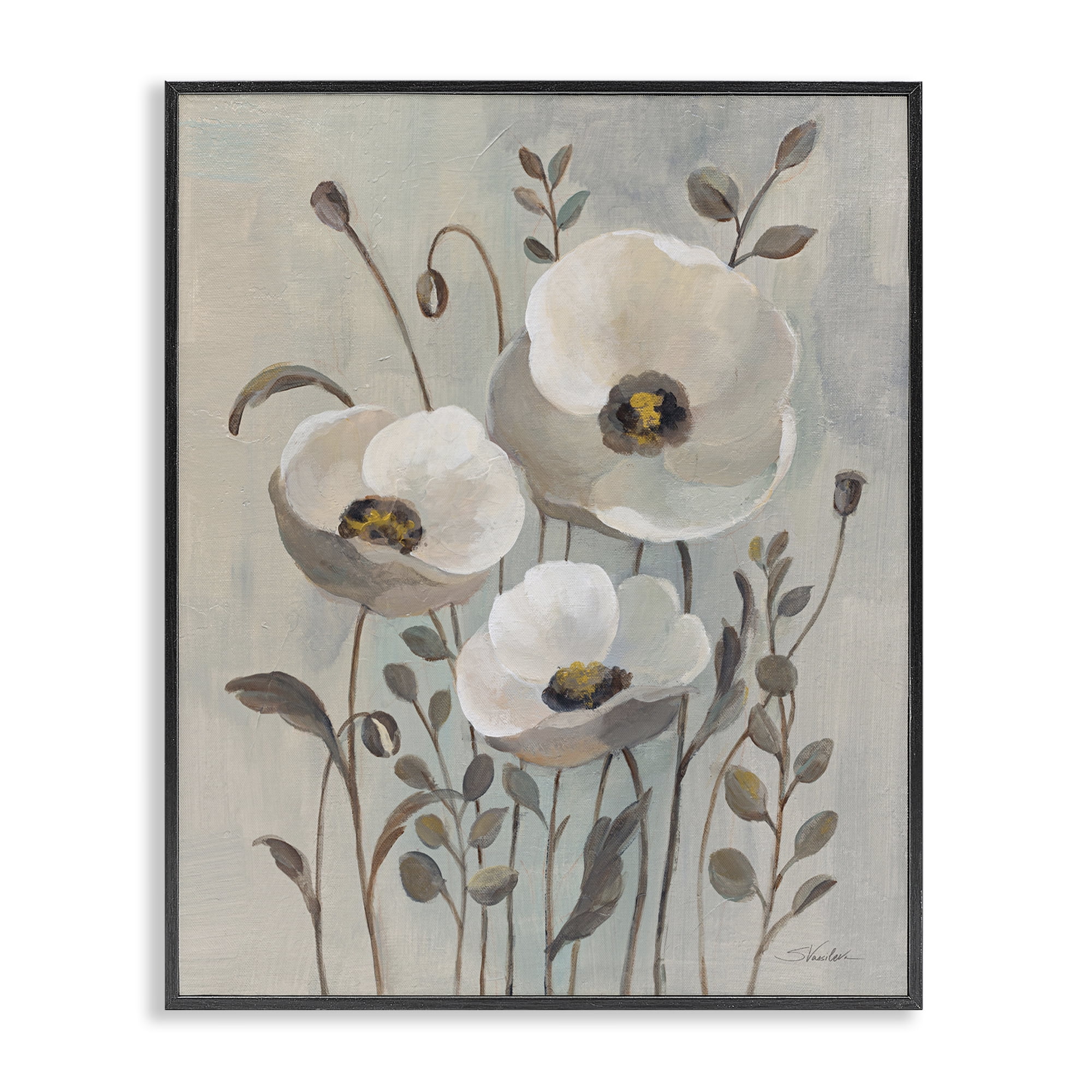 Stupell Industries Neutral Poppies Trio Plants & Flowers Painting Black Framed Art Print Wall Art, 16 x 20