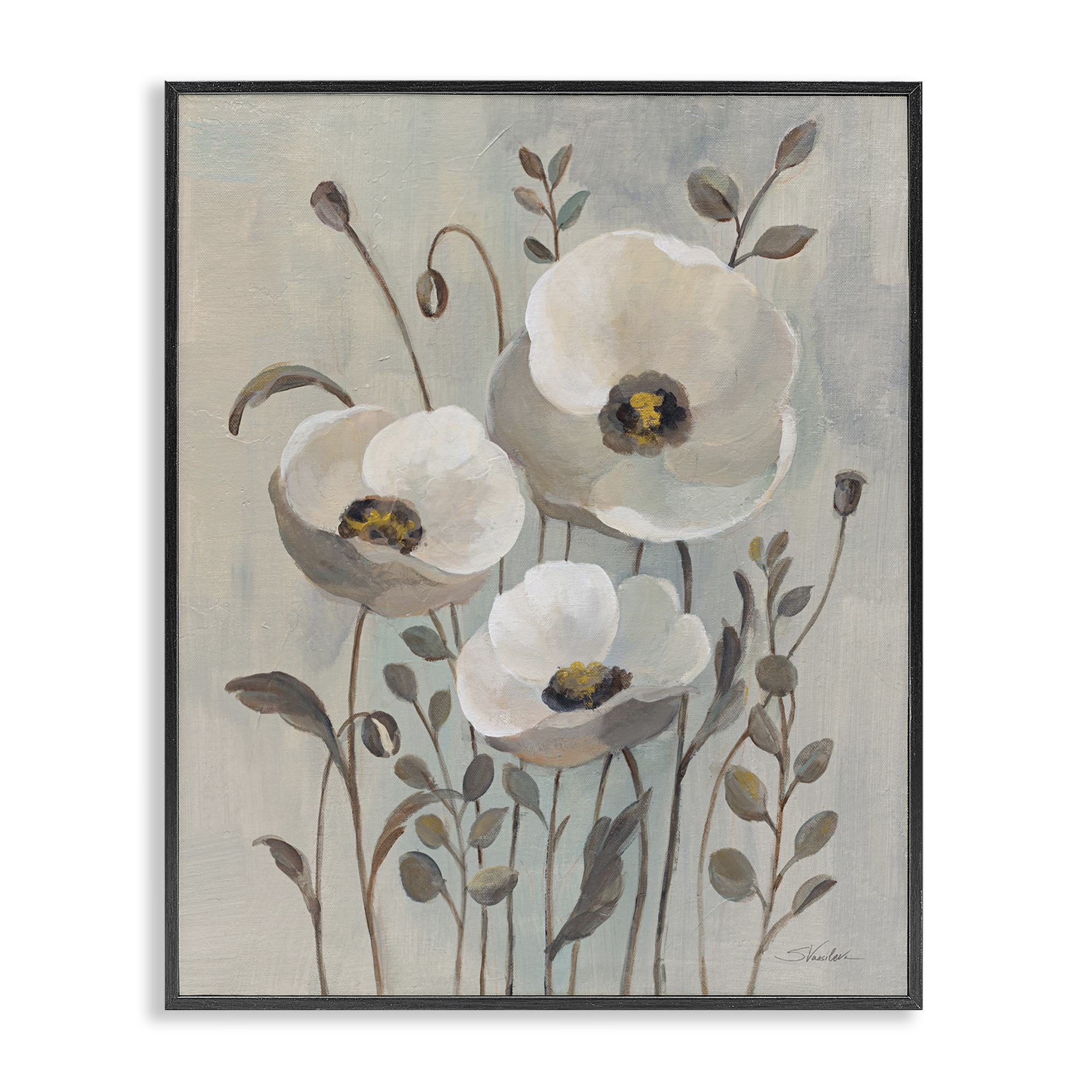 Stupell Industries Neutral Poppies Trio Plants & Flowers Painting Black Framed Art Print Wall Art, 24 x 30