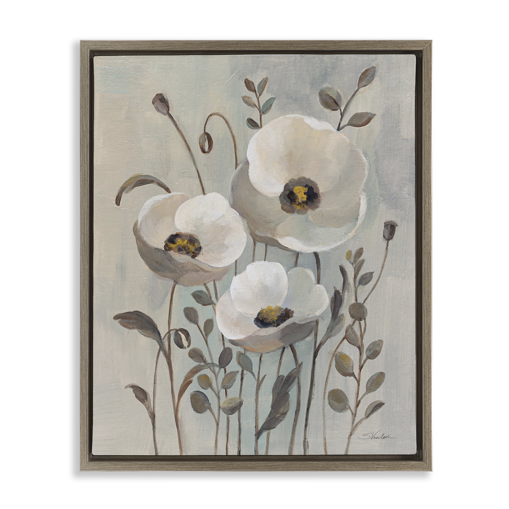Stupell Industries Neutral Poppies Trio Plants & Flowers Painting Brown Floater Framed Canvas Art Print Wall Art, 17 x 21