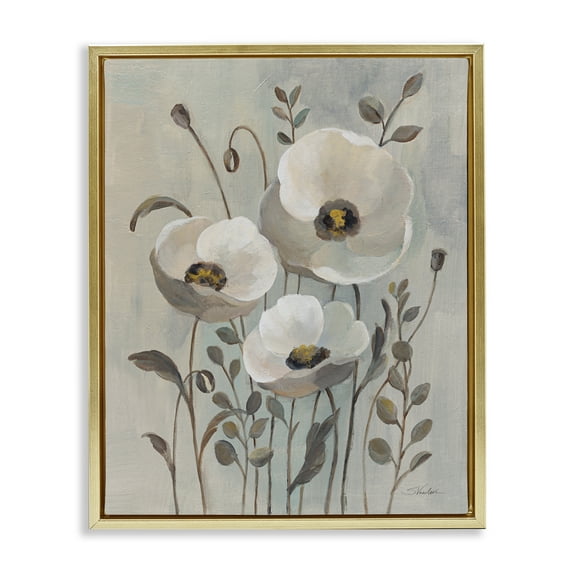 Stupell Industries Neutral Poppies Trio Plants & Flowers Painting Gold Floater Framed Canvas Art Print Wall Art, 25 x 31