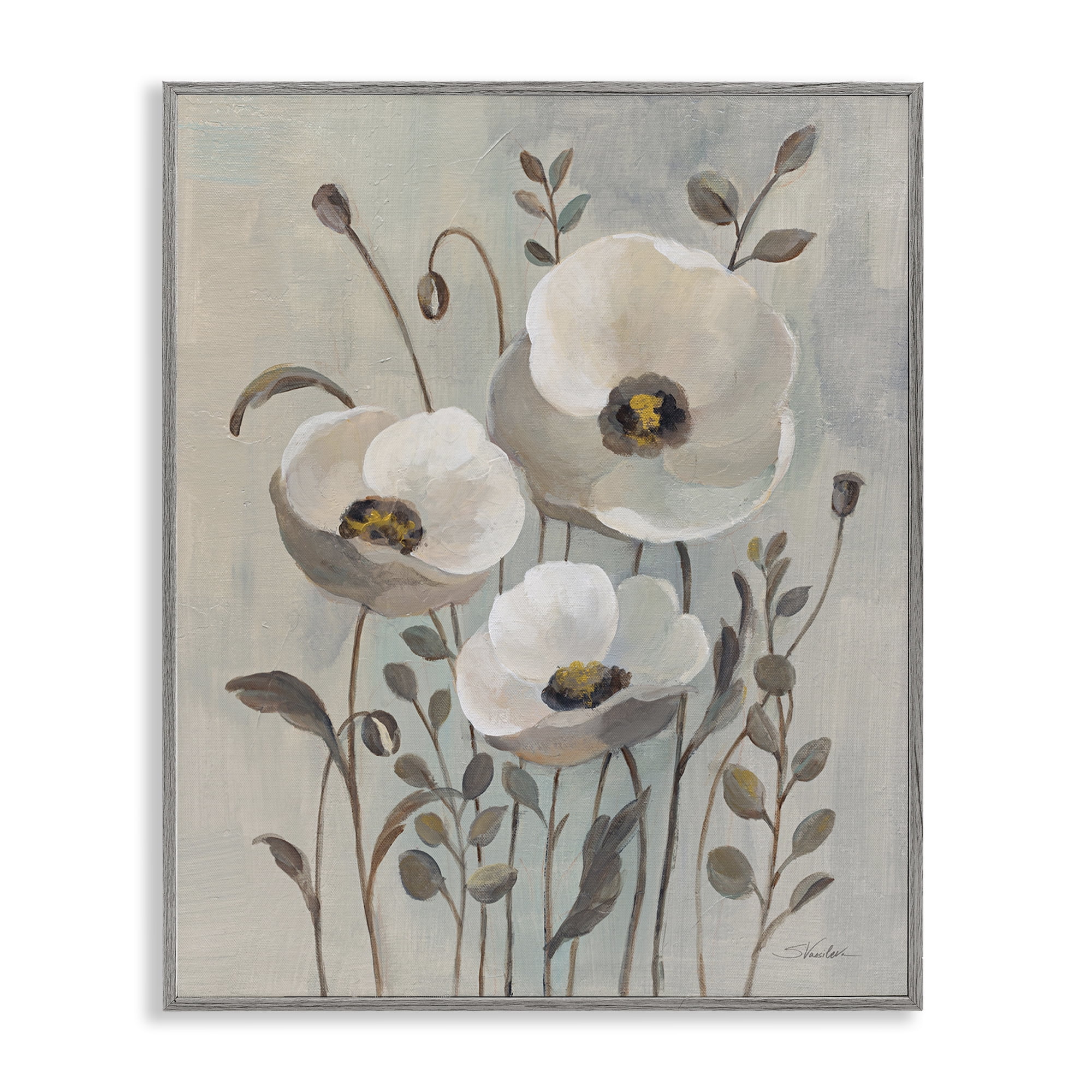 Stupell Industries Neutral Poppies Trio Plants & Flowers Painting Gray Framed Art Print Wall Art, 24 x 30
